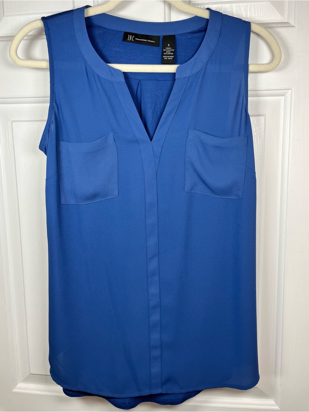 INC Royal Blue Sleeveless V-Neck Contrast Back Blouse - Size S